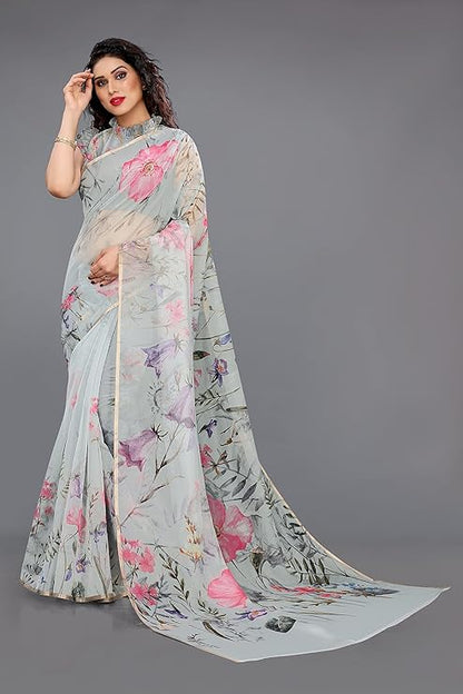 MIRCHI FASHION Women's Organza Saree With Blouse Piece