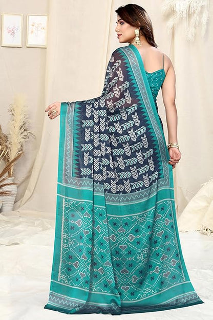 MIRCHI FASHION Women's Latest Chiffon Batik Printed Saree with Blouse Piece