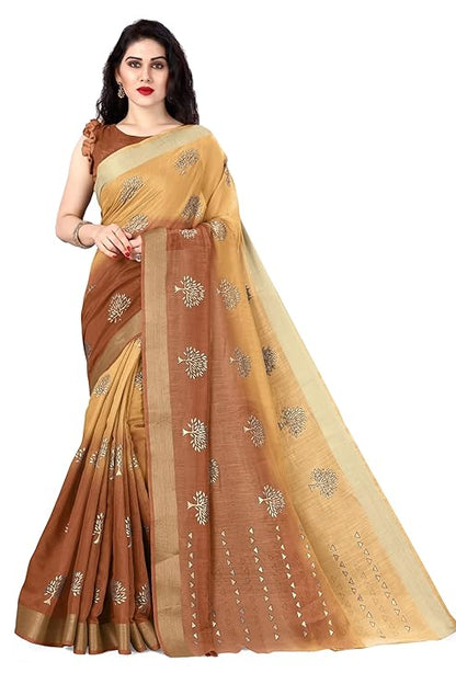 MIRCHI FASHION Women's Cotton Blend Mix 2-Tone Foil Printed Saree with Blouse Piece