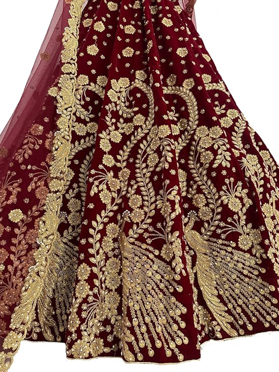 RKEVENT FASHION HUB Lahenga Choli Velvet Floral Print Semi Stitched Wedding Bridal Latest Lehenga For Women