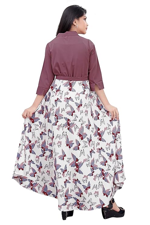 Aarya Designer Women Crepe Printed Collar Neck Full Lenth Gown