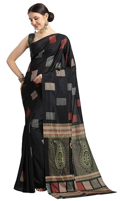 Women's Silk Blend Printed Saree With Blouse Piece