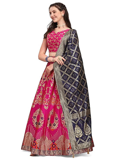 PURVAJA Women's Jacquard Semi-Stitched Lehenga choli