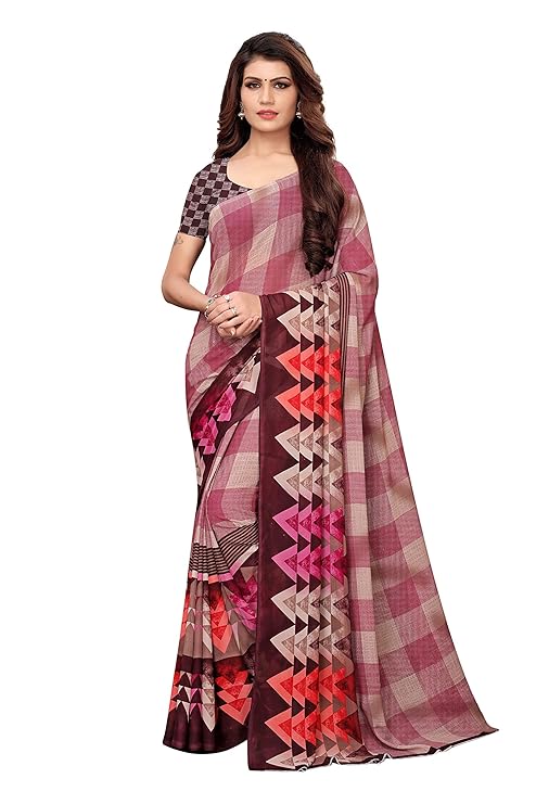 Women's Pink Color Semi Georgette Printed Saree With Blouse Piece