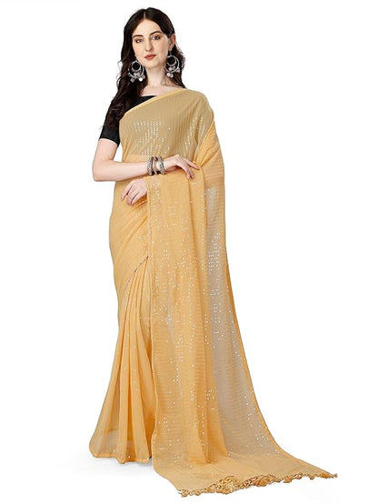 Shiv Textiles Women's Georgette Sequins Ready To Wear One Minute Saree for women With Unstitched Blouse.