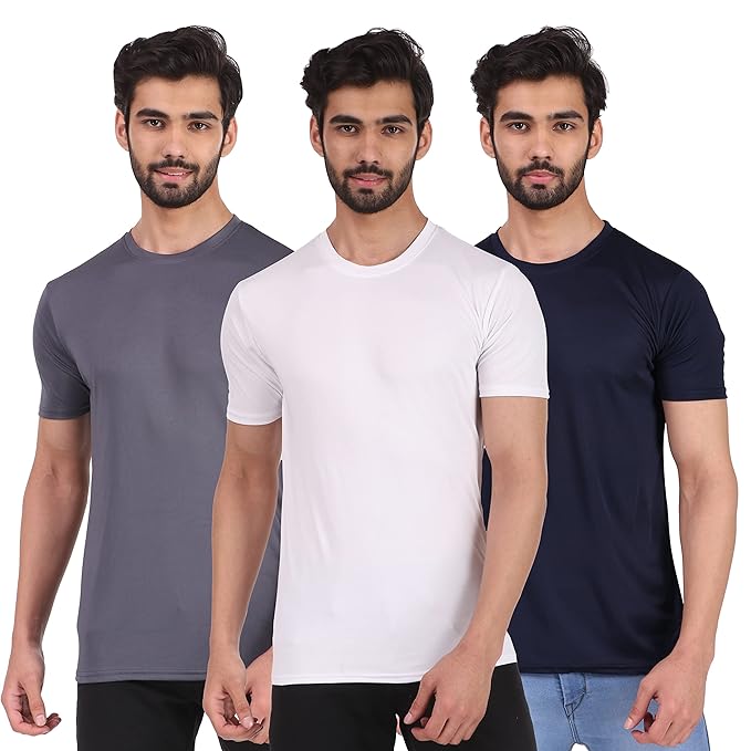 Men Solid Round Neck Regular Fit T-Shirt (Pack Of 3)