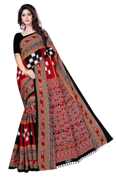 Women Ethnic Odisha Sambalpuri Printed Pure Cotton Saree With Pasapali