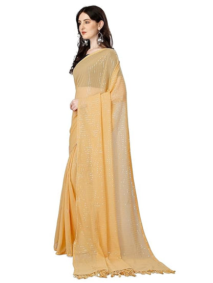 Shiv Textiles Women's Georgette Sequins Ready To Wear One Minute Saree for women With Unstitched Blouse.