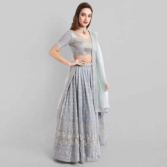 Light Blue Stone Embellished Bridal Lehenga