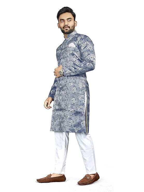 Amzira Men's Cotton Kurta Pajama Sherwani Set