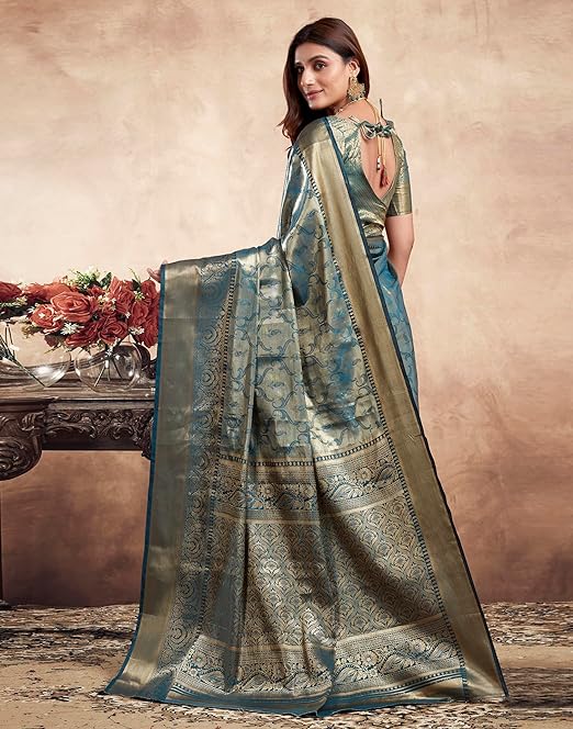 Women's Art Silk Banarasi Jacquard Saree With Unstitched Blouse Piece