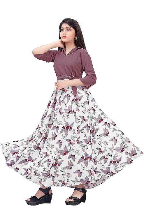 Aarya Designer Women Crepe Printed Collar Neck Full Lenth Gown