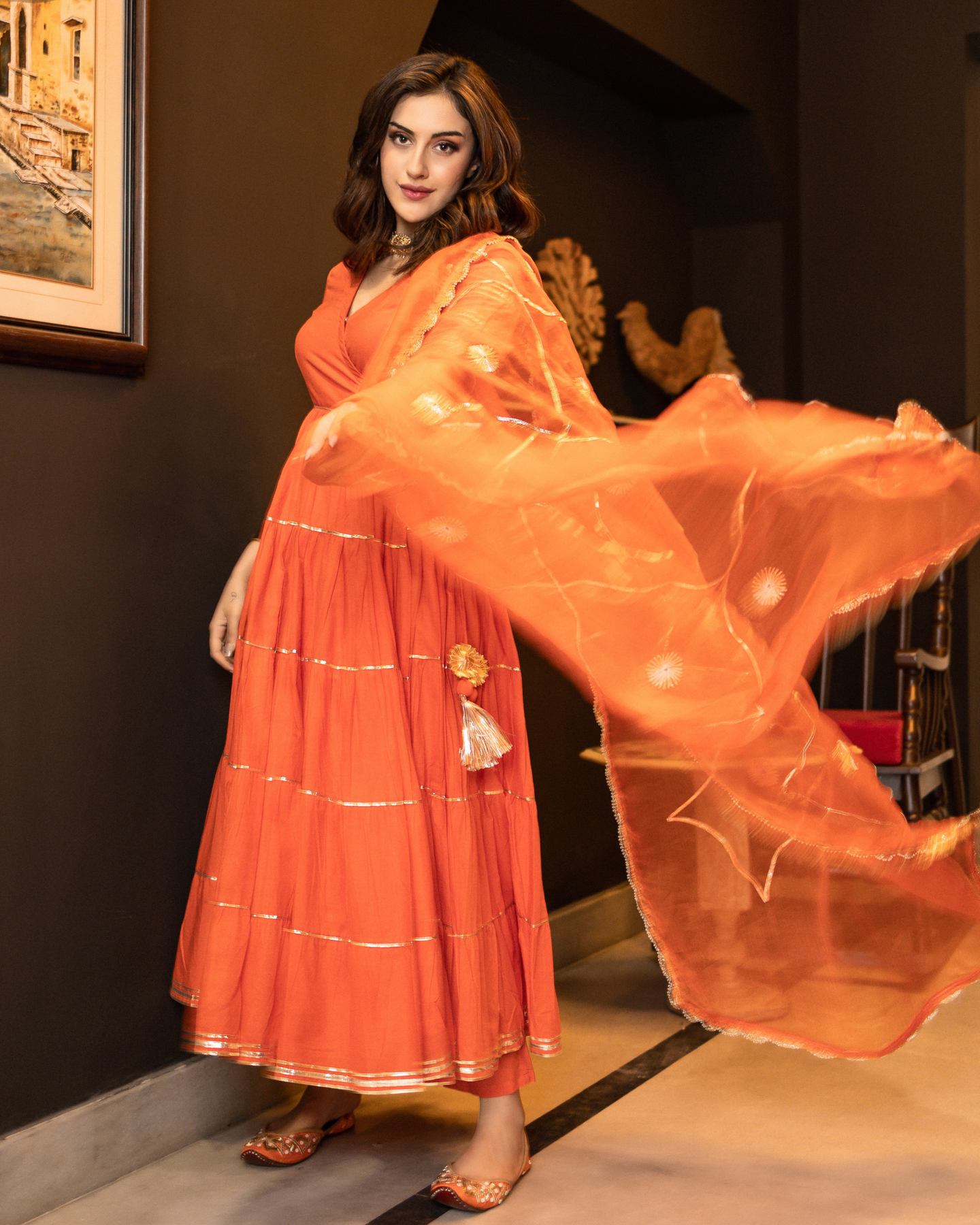 Women Orange cotton Sharara Set