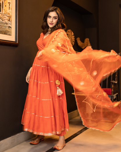 Women Orange cotton Sharara Set