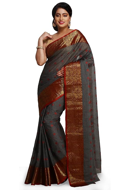 WoodenTant Women's Pure Cotton Bengali Tant Saree with Starch and Without Blouse blouse