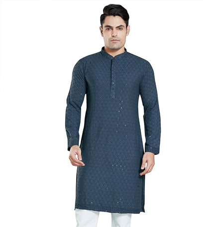 DIVISIVE Men's Sequince Embroidered Cotton Blend Only Slim Fit Kurta