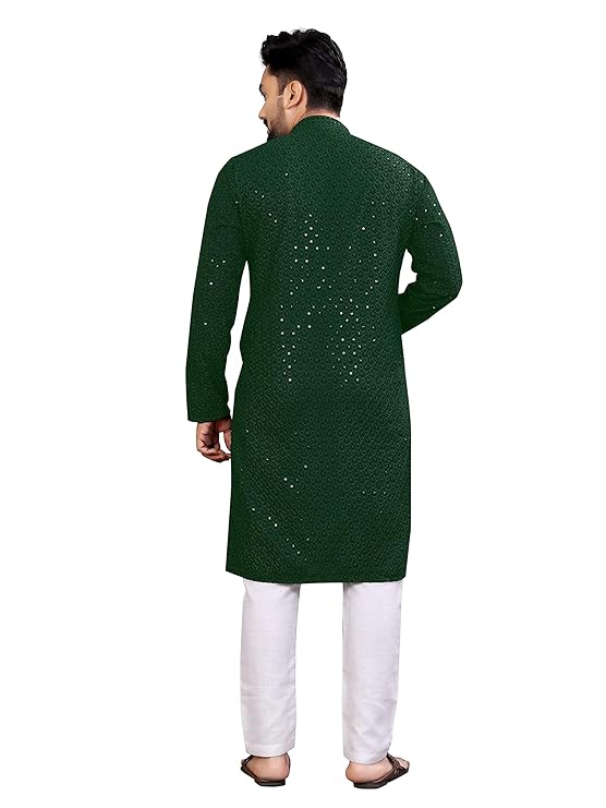 trustous Men's Indian Ethnic Wear Straight Lucknowi Kurta