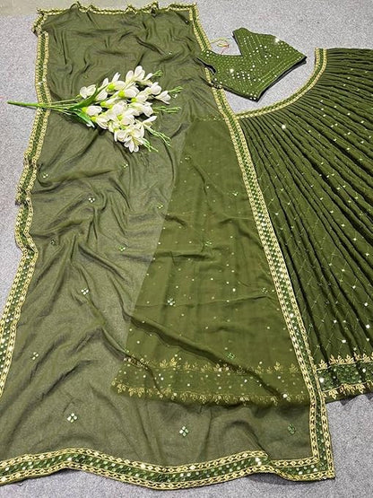 Women's Georgette Semi-stitched Green Lehenga Choli