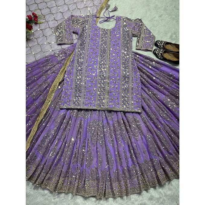 Women's Georgette Stitched Dhoti Suit In Purple