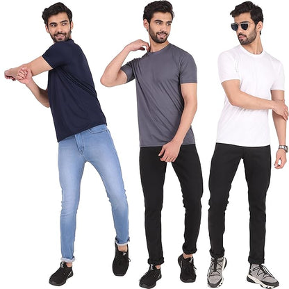 Men Solid Round Neck Regular Fit T-Shirt (Pack Of 3)