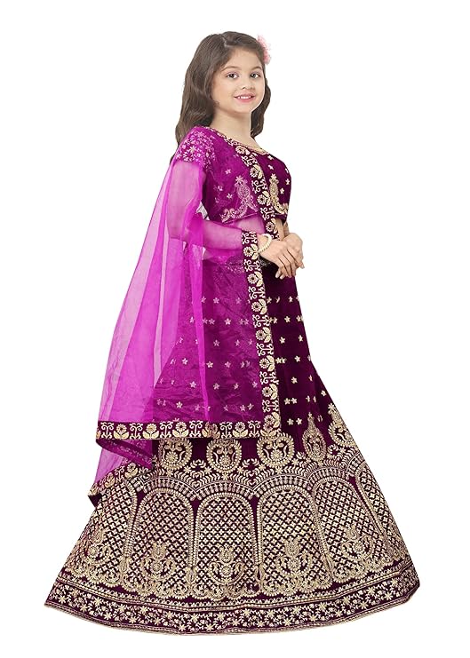 Viluchi Baby Girls & Girls Velvet Semi Stitched Lehenga Choli GHUGHAT-KIDS