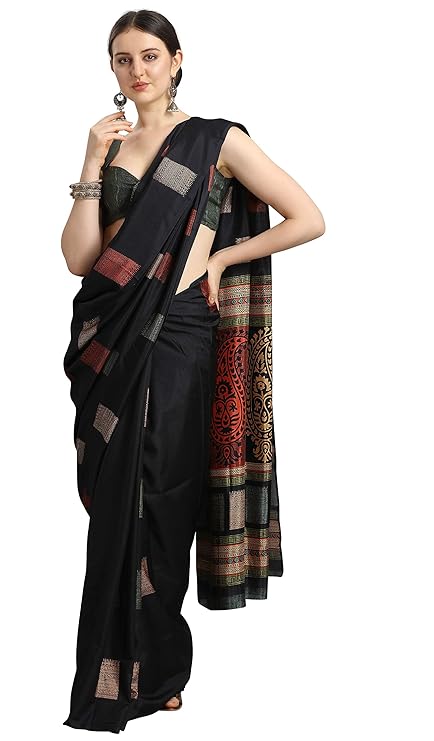 Women's Silk Blend Printed Saree With Blouse Piece