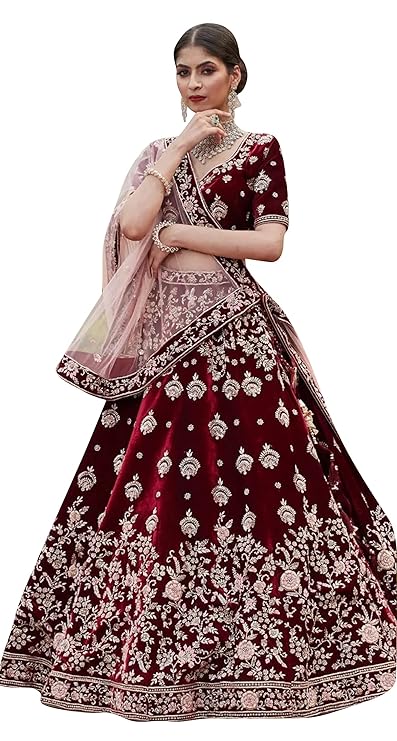 Women's Velvet Embroidery Work Lehenga Choli With Dupatta