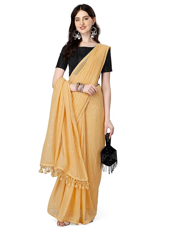 Shiv Textiles Women's Georgette Sequins Ready To Wear One Minute Saree for women With Unstitched Blouse.