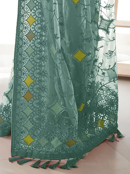 Women's Net Woven Design Saree With Unstitched Blouse Piece