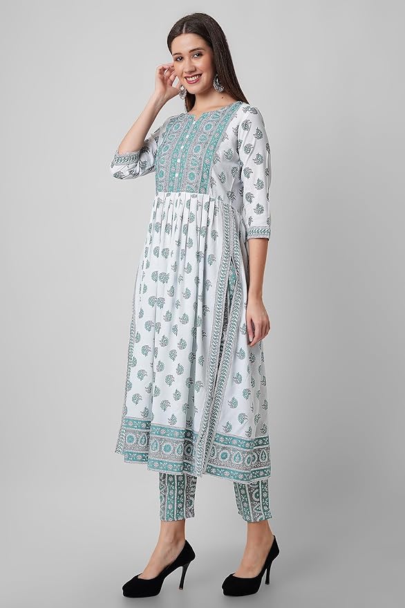 Women's Printed Nayra Cut Kurta and Pant Set