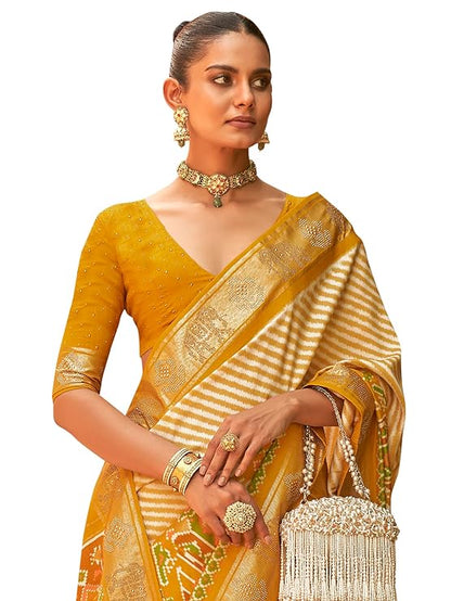 SAREE MALL Women's Leheriya Printed Tassels and Latkans Patola Silk Saree With Unstiched Blouse Piece