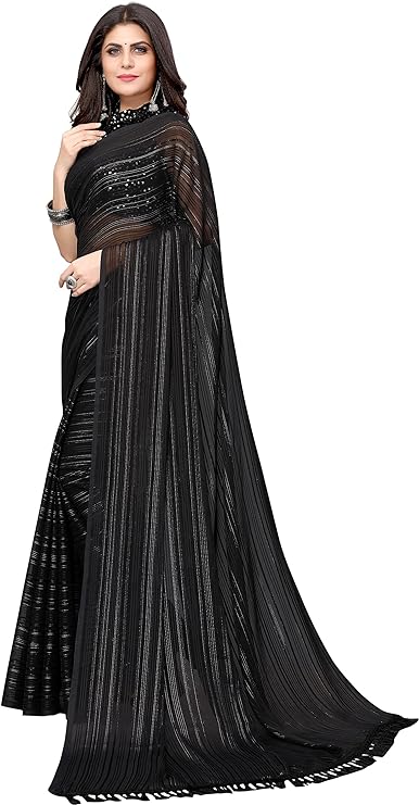 Yashika Women's Georgette Saree With Jari & Velvet Blouse with Sequence