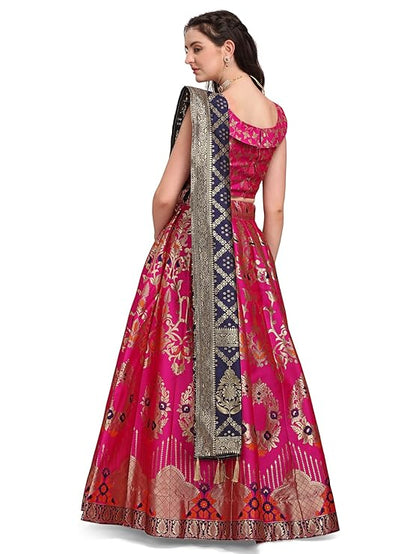 PURVAJA Women's Jacquard Semi-Stitched Lehenga choli