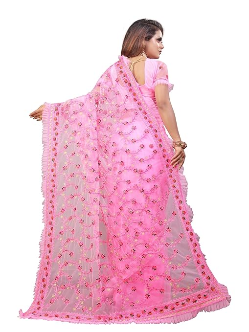 Women's Net Embroidered Saree Zakhi-New