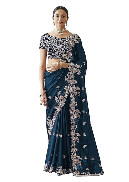 Women's Rangoli Silk Heavy Embroidred saree