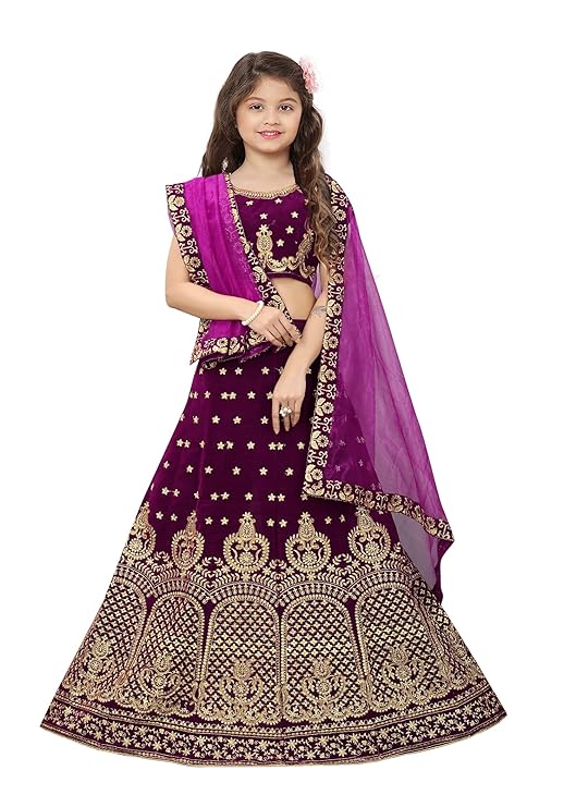 Viluchi Baby Girls & Girls Velvet Semi Stitched Lehenga Choli GHUGHAT-KIDS