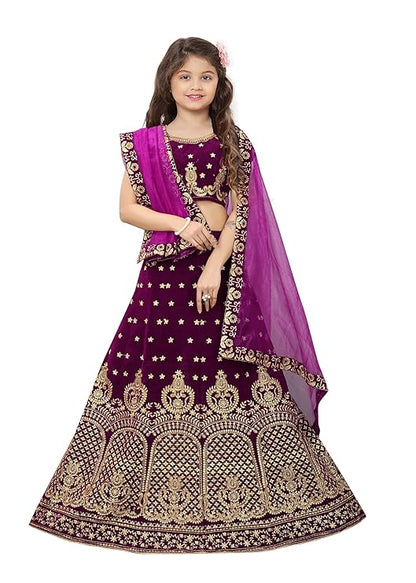 Baby Girls & Girls Velvet Semi Stitched Lehenga Choli KIDS