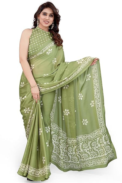 Women's Latest Chiffon Batik Printed Saree with Blouse Piece