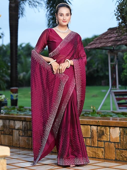 Women's Hot Fixing Georgette Saree with Unstitched Blouse Piece