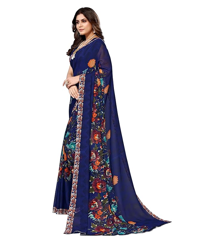 Yashika Women's Georgette Printed Saree With Blouse Piece