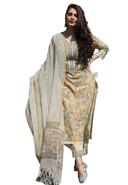 Kalmkari Printed Kurta and Pant Set with Dupatta