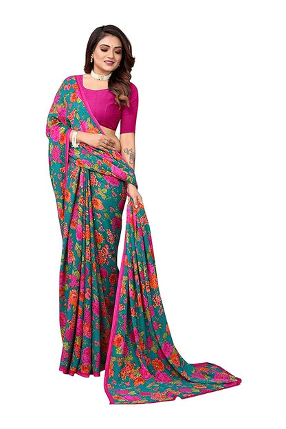 ANNI DESIGNER Women's Georgette Printed Saree with Blouse Piece