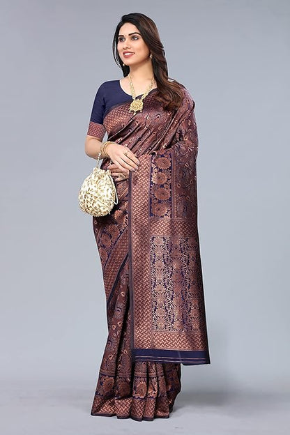 VJ Fashion Women's Banarasi Jacquard Silk Saree With Blouse Piece