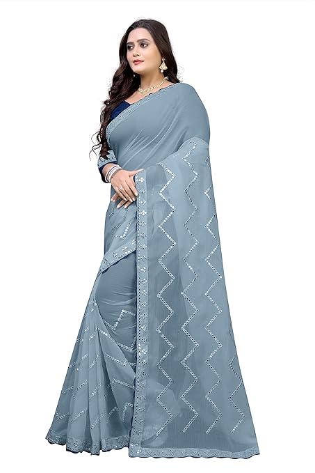 Pal fashion Women's Chiffon Embroidered & Gota Work Saree With Blouse Piece