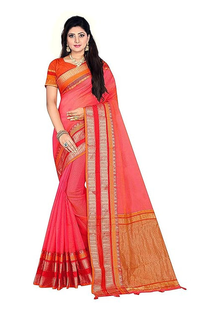 SWORNOF Women's & Girl's Kota Doria Cotton Saree With Blouse Piece