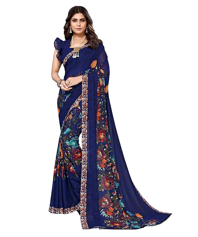 Yashika Women's Georgette Printed Saree With Blouse Piece