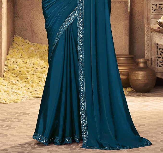 Women's Silk Embroidered Heavy Border Saree With Unstitched Designer Blouse saree