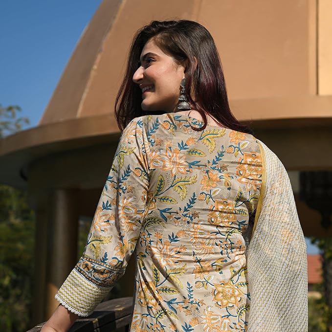 Kalmkari Printed Kurta and Pant Set with Dupatta