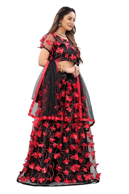 JULEE Women's Net Embroidered Semi-Stitched Lehenga Choli-Titli LH