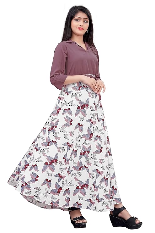 Aarya Designer Women Crepe Printed Collar Neck Full Lenth Gown